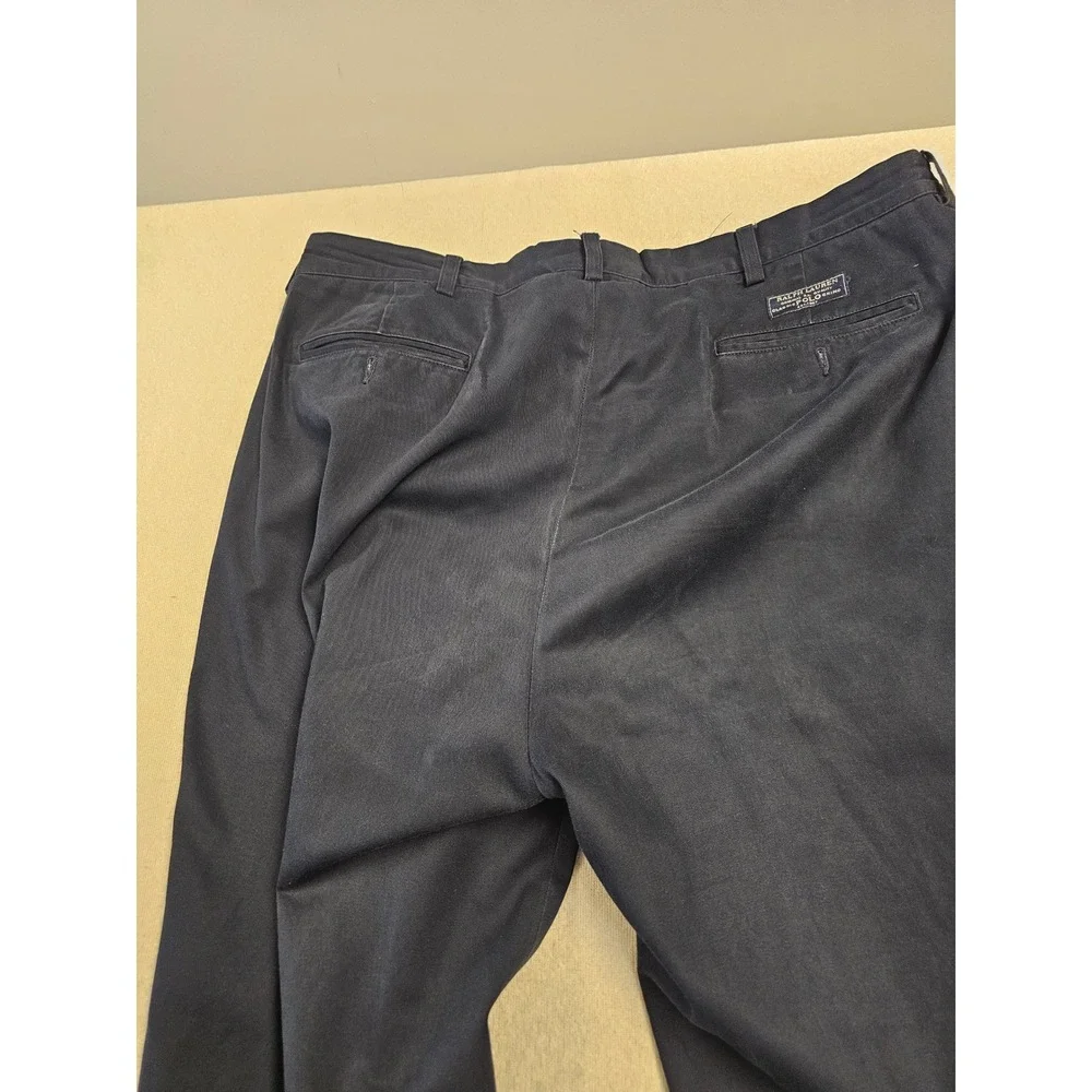 Polo Ralph Lauren Andrew Pant Mens 38x32 Navy Blue Pleated Cotton Chino Trousers